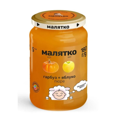 Пюре фруктово-овочеве Малятко  Яблуко і гарбуз для дітей від 5-ти місяців 180 г