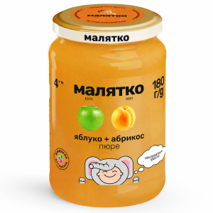 Пюре фруктове Малятко Яблуко і абрикос для дітей  з 4-х місяців 180 г