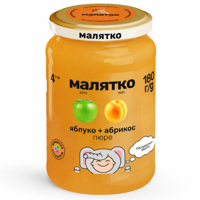 Пюре фруктове Малятко Яблуко і абрикос для дітей  з 4-х місяців 180 г