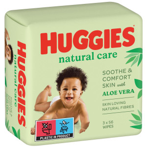 Дитячі вологі серветки HUGGIES (Хагіс) Natural Care Aloe Vera №168 (56x3) 2+1