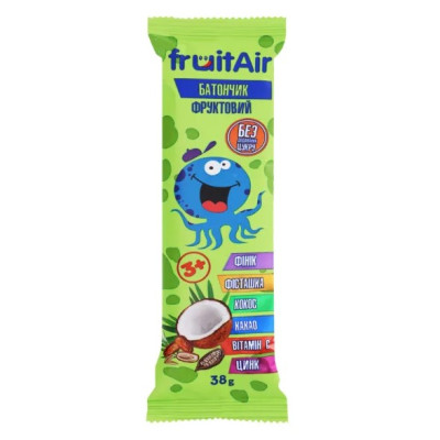 Батончик вітамінізований зі злаками та фруктами Fruit Air Фінік з фісташкою і кокосом Без цукру 38 г 