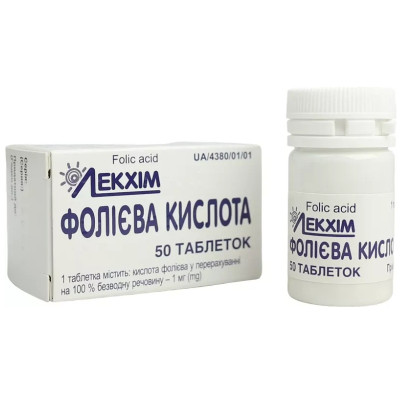 ФОЛІЄВА КИСЛОТА таблетки 1 мг флакон №50 Лекхім