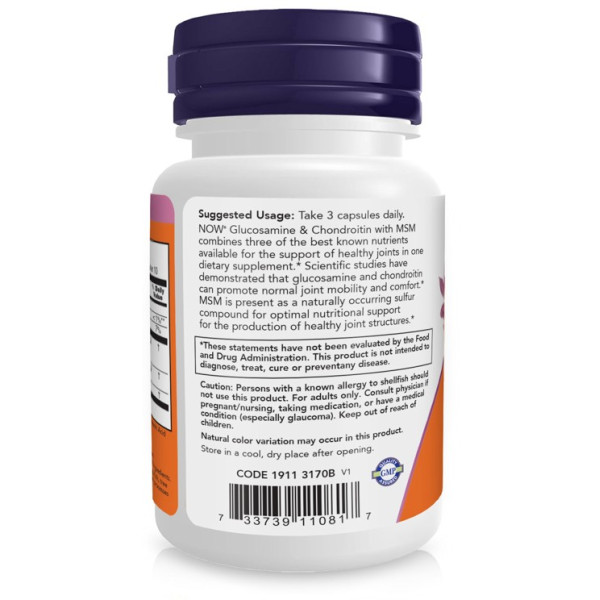 NOW ХОНДРОПРОТЕКТОР Глюкозамін та Хондроїтин (Glucosamine & Chondroitin & MSM) капсули №30