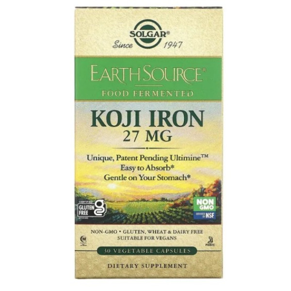 СОЛГАР (SOLGAR) Коджі-ферментоване залізо (Koji Fermented Iron)  27 мг веганські капсули лакон №30