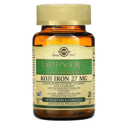СОЛГАР (SOLGAR) Коджі-ферментоване залізо (Koji Fermented Iron)  27 мг веганські капсули лакон №30