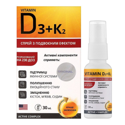 New Food Technologies Вітамін D3 (Д3)+K2 500 МО спрей для ротової порожнини для підтримки іммуної системи флакон 30 мл