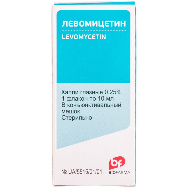 ЛЕВОМІЦЕТИН краплі очні 0,25% флакон 10 мл