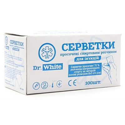 Серветки для ін`єкцій Dr.WHITE просочені спиртовим розчином 6х3см №100